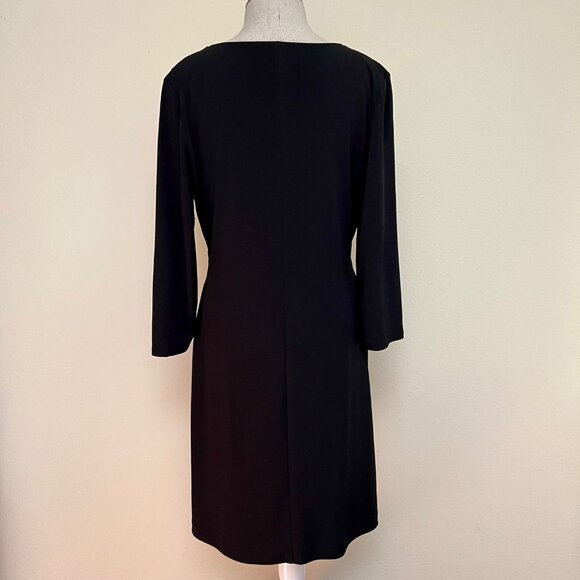 EXPRESS 3/4 Sleeve Zipper Front Faux Wrap Jersey Dress Black Size Large - Picture 5 of 9